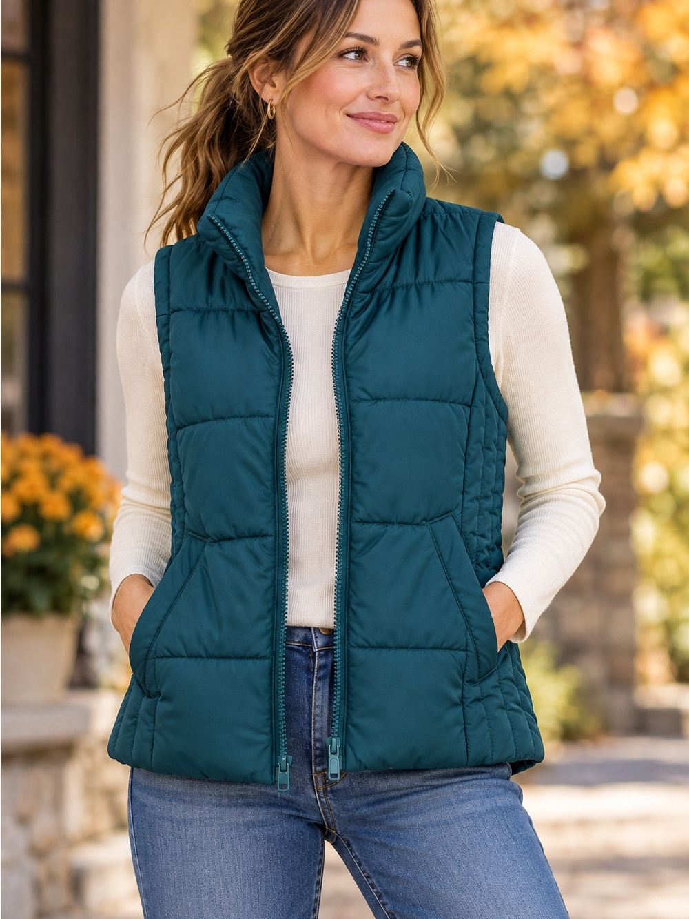Bongo Y2K Teal Puffer Vest Full Zip Quilted Women’s Size Small
